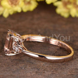 1ct Emerald Cut Simulated Morganite Accented Engagement Ring 14k RoseGold Plated