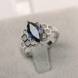 2.25ct Marquise Cut Blue Sapphire Engagement Ring Honeycomb 14k WhiteGold Finish