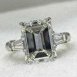 3.5Ct Emerald Cut Diamond Baguette Accents Engagement Ring 14K White Gold Finish