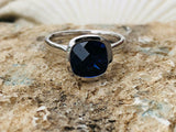 2ct Engagement Ring Cushion Cut Sapphire Bezel Set Solitaire 14k White Gold Over