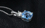 1ct Blue Topaz Pendant Cushion Cut Diamond Petite 14k White Gold Finish NO CHAIN