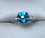 2.45ct Engagement Ring Round Cut Blue Topaz Accents Solitaire 14k WhiteGold Over