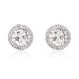 2.1ct Oval Cut VVS1D Diamond Halo Solitaire Stud Earrings 14k White Gold Finish