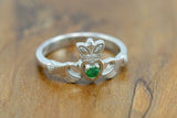 0.5ct Round Cut Green Emerald Engagement Ring Claddagh Irish 14k White Gold Over