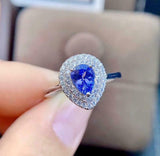 2.2ct Engagement Ring Pear Cut Tanzanite Dual Halo Cluster 14k White Gold Finish