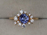 2ct Engagement Ring Round Cut Blue Tanzanite Cluster 14k Yellow Gold Finish