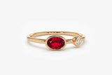 0.4ct Engagement Ring Oval Cut Pink Ruby Two Stone Minimalist 14k Rose Gold Over