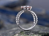 1Ct Round Peach Morganite Rope Split Band Engagement Ring 14K White Gold Finish