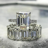 8Ct Emerald Diamond Bridal Set Solitaire Ring Eternity Band 14K White Gold Over