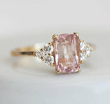 1ct Cushion Cut Peach Morganite Solitaire Engagement Ring 14k Yellow Gold Finish