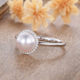 0.4ct Round Simulated Diamond Pearl Halo Minimalist Ring 14k White Gold Plated