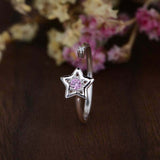 0.5ct Round Pink Sapphire Open Star Minimalist Engagement Ring 14k RoseGold Over