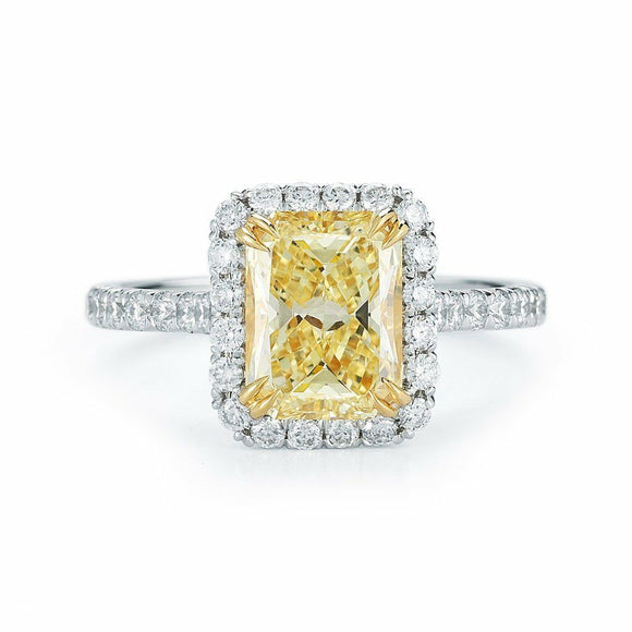 1ct Radiant Cut Yellow Sapphire Halo Vintage Engagement Ring 14k White Gold Over