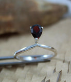 0.6ct Engagement Ring Pear Cut Red Garnet Solitaire Women 14k White Gold Finish