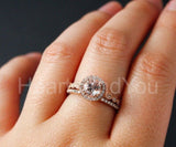 2.3ct Round Cut Simulated Morganite Milgrain Halo Ring Set 14k Rose Gold Plated