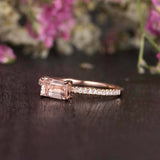 1ct Baguette Cut Peach Morganite East West Solitaire Ring 14k Rose Gold Finish