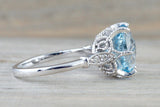 1.2ct Oval Cut Blue Aquamarine Solitaire Engagement Ring 18k White Gold Finish