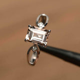 2ct Emerald Cut Peach Morganite Trilogy Split Shank Ring 14k White Gold Finish