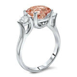 2.5Ct Round Cut Peach Morganite and Diamond Trilogy Ring 14K White Gold Finish