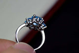 2.25ct Engagement Ring Round Cut Blue Topaz Floral Halo 14k White Gold Finish