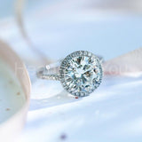 2.2ct Round Cut Moissanite Halo Women Engagement Ring 14k White Gold Plated
