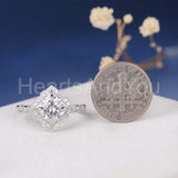 2.1ct Round Cut Moissanite Floral Milgrain Halo Women Ring 14k White Gold Plated