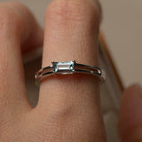 0.45ct Engagement Ring Baguette Cut Aquamarine Split Shank 14k White Gold Finish