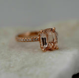 2.5ct Elongated Cushion Cut Peach Morganite Engagement Ring 14k Rose Gold Finish