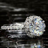 5Ct Round Cut Diamond Iced Queens Cocktail Engagement Ring 14K White Gold Finish