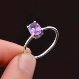 0.5ct Engagement Ring Oval Cut Purple Amethyst Minimalist 14k White Gold Finish