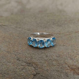 2.5ct Wedding Ring Band Oval Cut Blue Aquamarine Five Stone 14k WhiteGold Finish