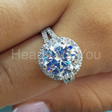 2.4ct Round Cut Moissanite Halo Split Shank Engagement Ring 14k WhiteGold Plated