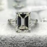 3Ct Emerald Cut Diamond Baguette Accents Engagement Ring 14K White Gold Finish