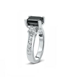 3Ct Emerald Cut Black Diamond Princess Accent Solitaire Ring 14K White Gold Over