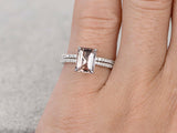2ct Emerald Cut Morganite Bridal Wedding Set Engagement 14k White Gold Finish