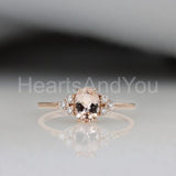 1ct Oval Cut Simulated Peach Morganite Round Petite Ring 14k Yellow Gold Plated