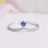 1.2ct Round Cut Blue Sapphire Engagement Ring Curved Shape 14k White Gold Finish