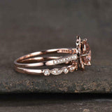 1.5ct Cushion Cut Morganite Floral Bridal Set Engagement Ring 14k Rose Gold Over