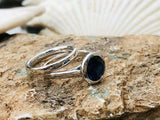 1.5ct Engagement Ring Round Cut Blue Sapphire Bridal Set 14k White Gold Finish