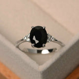 1ct Oval Cut Black Diamond Solitaire Engagement Ring Women 14k White Gold Finish