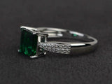 1.7ct Asscher Cut Emerald Diamond Accents Solitaire Ring 14k White Gold Finish