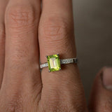 1ct Emerald Green Peridot Engagement Ring 14k White Gold Finish Accent Solitaire