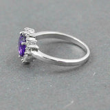1.3ct Round Cut Purple Amethyst Cluster Halo Floral Ring 14k White Gold Finish