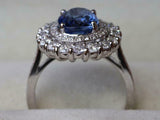 4ct Engagement Ring Oval Cut Blue Sapphire Diamond Dual Halo 14k White Gold Over