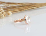 2ct Emerald Cut Diamond Engagement Ring Milgrain Filigree 14k Rose Gold Finish