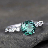 2.1ct Round Cut Green Emerald Solitaire with Accent Ring 14k White Gold Finish