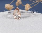 1ct Pear Cut Simulated Morganite Solitaire Engagement Ring 14k White Gold Plated