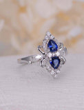 2.2ct Pear Cut Blue Sapphire Engagement Ring Floral Art Deco 14k White Gold Over