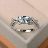 2ct Marquise Cut Aquamarine Solitaire with Cross Accent Ring 14k White Gold Over