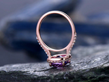 2.4ct Cushion Cut Purple Amethyst Engagement Ring Halo 14k Rose Gold Finish